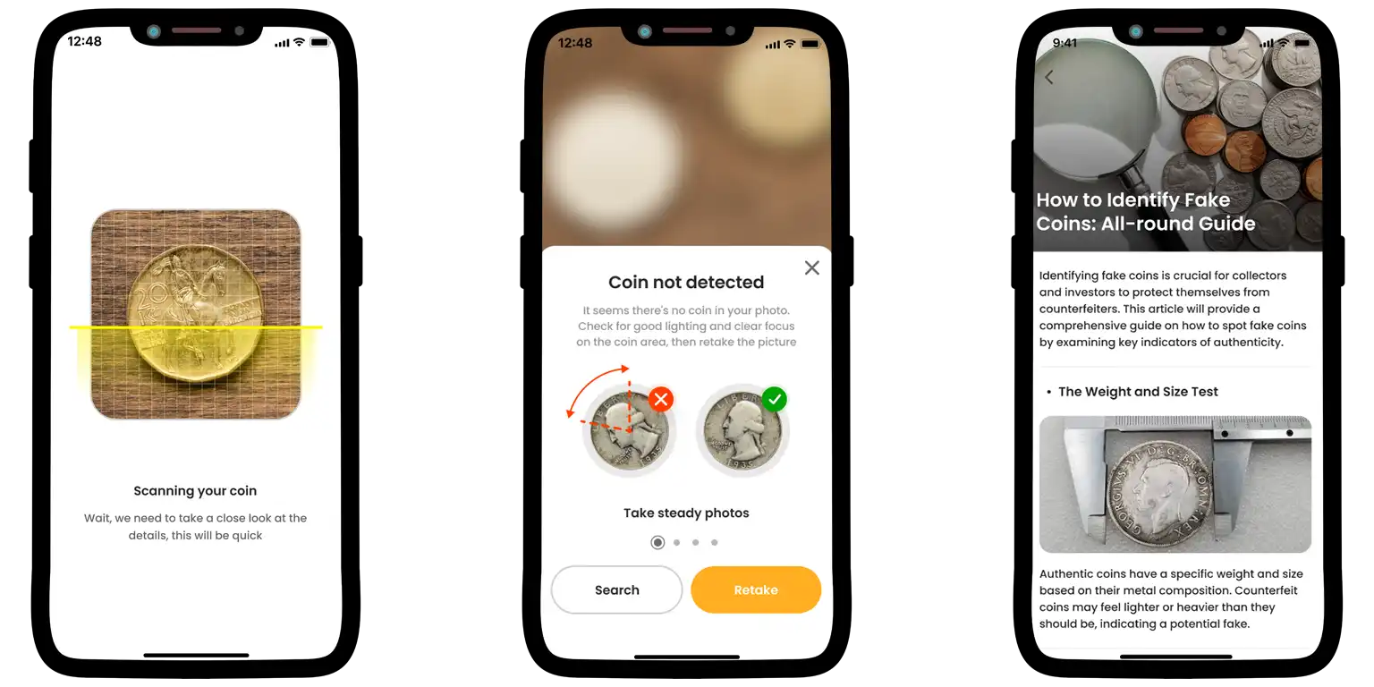 Screen from the Coin ID Scanner app.